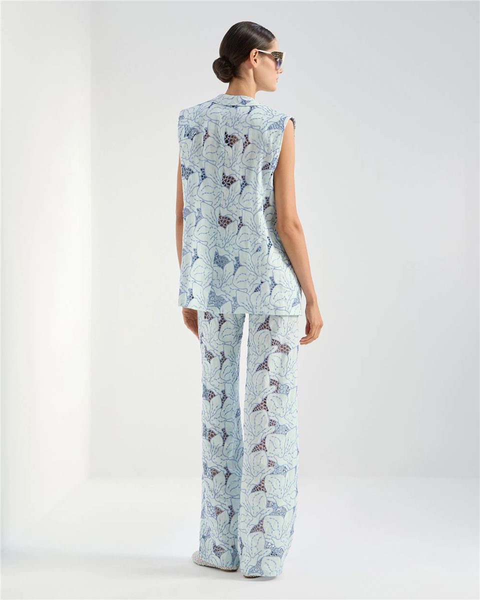 Wide-leg linen trousers with orchid embroidery-GENNY-Verso