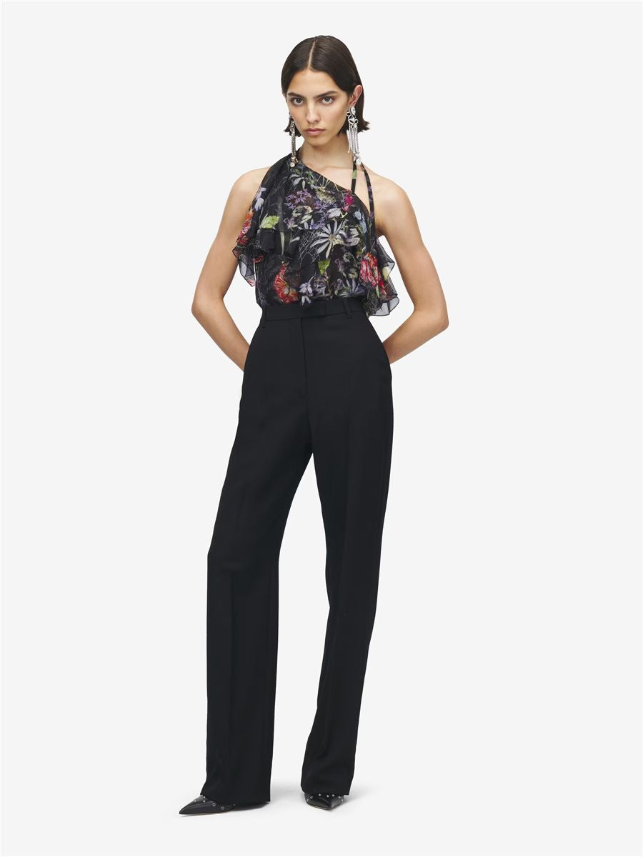 Women's high-waisted tailored trousers in black-MCQUEEN-Verso