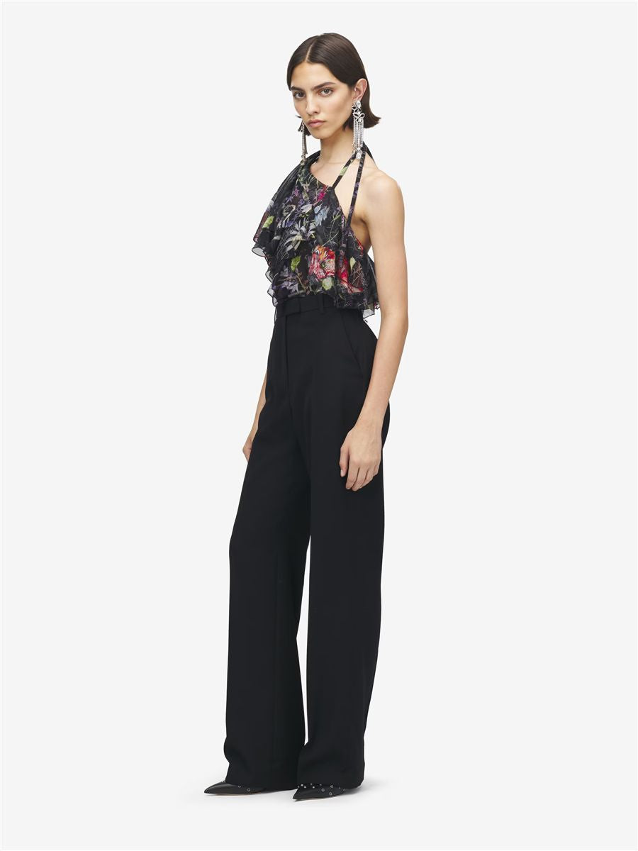Women's high-waisted tailored trousers in black-MCQUEEN-Verso