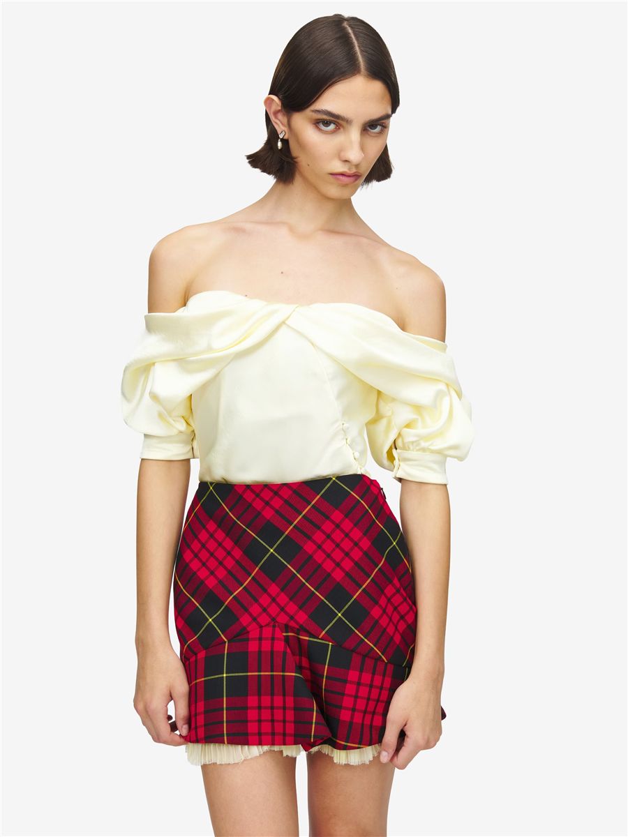 Women's off-the-shoulder draped top in cream-MCQUEEN-Verso