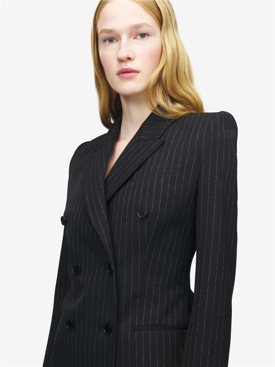Women's pinstriped double-breasted jacket in black-MCQUEEN-Verso