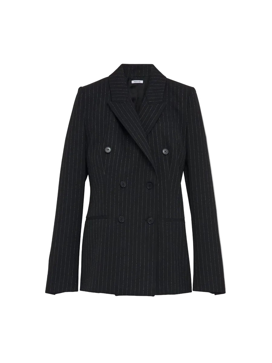 Women's pinstriped double-breasted jacket in black-MCQUEEN-Verso