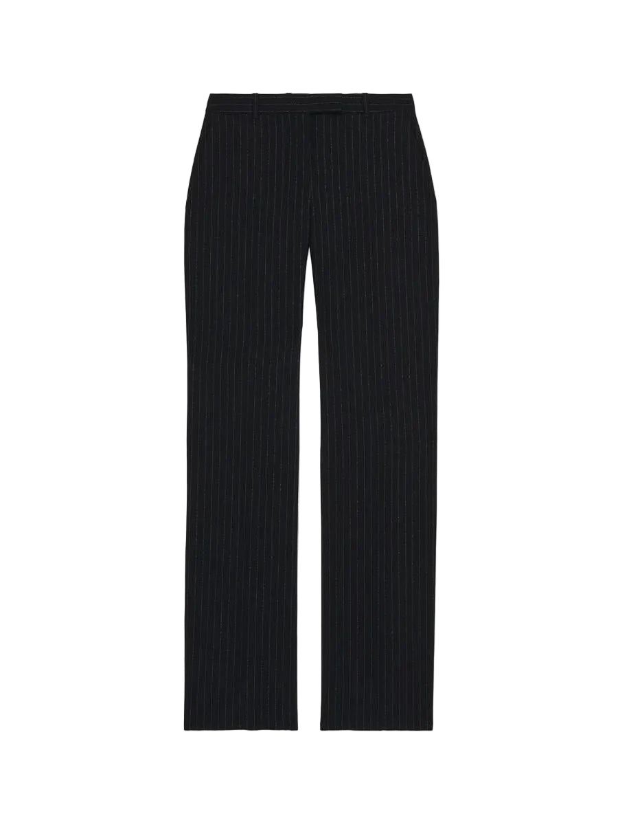 Women's pinstriped tailored trousers in black-MCQUEEN-Verso