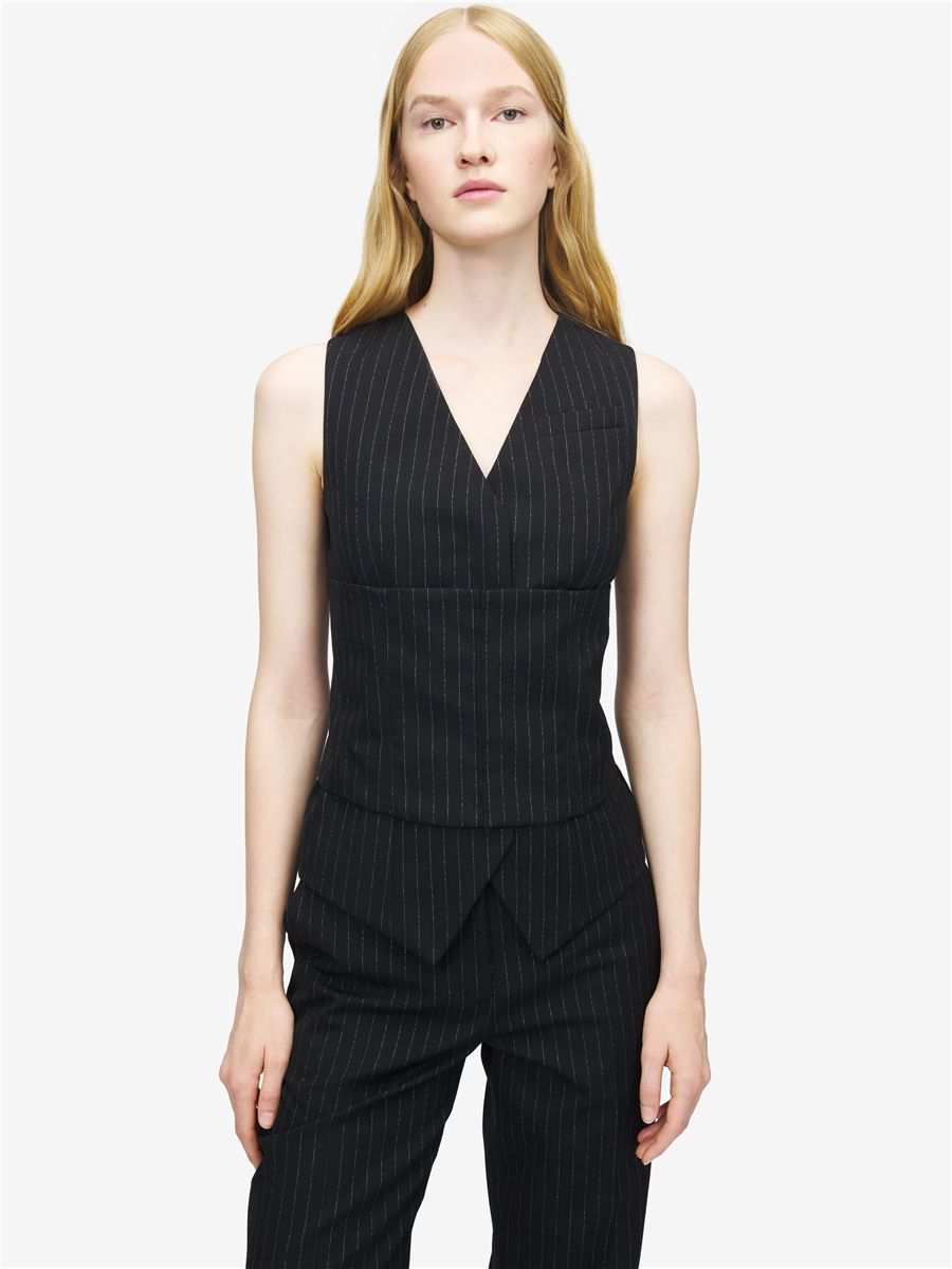 Women's pinstriped tailored waistcoat in black-MCQUEEN-Verso