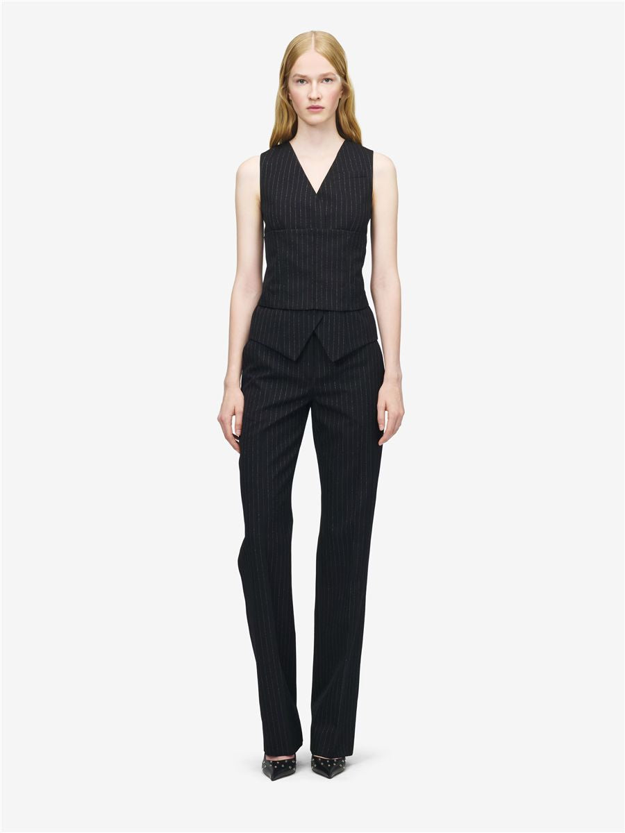 Women's pinstriped tailored waistcoat in black-MCQUEEN-Verso