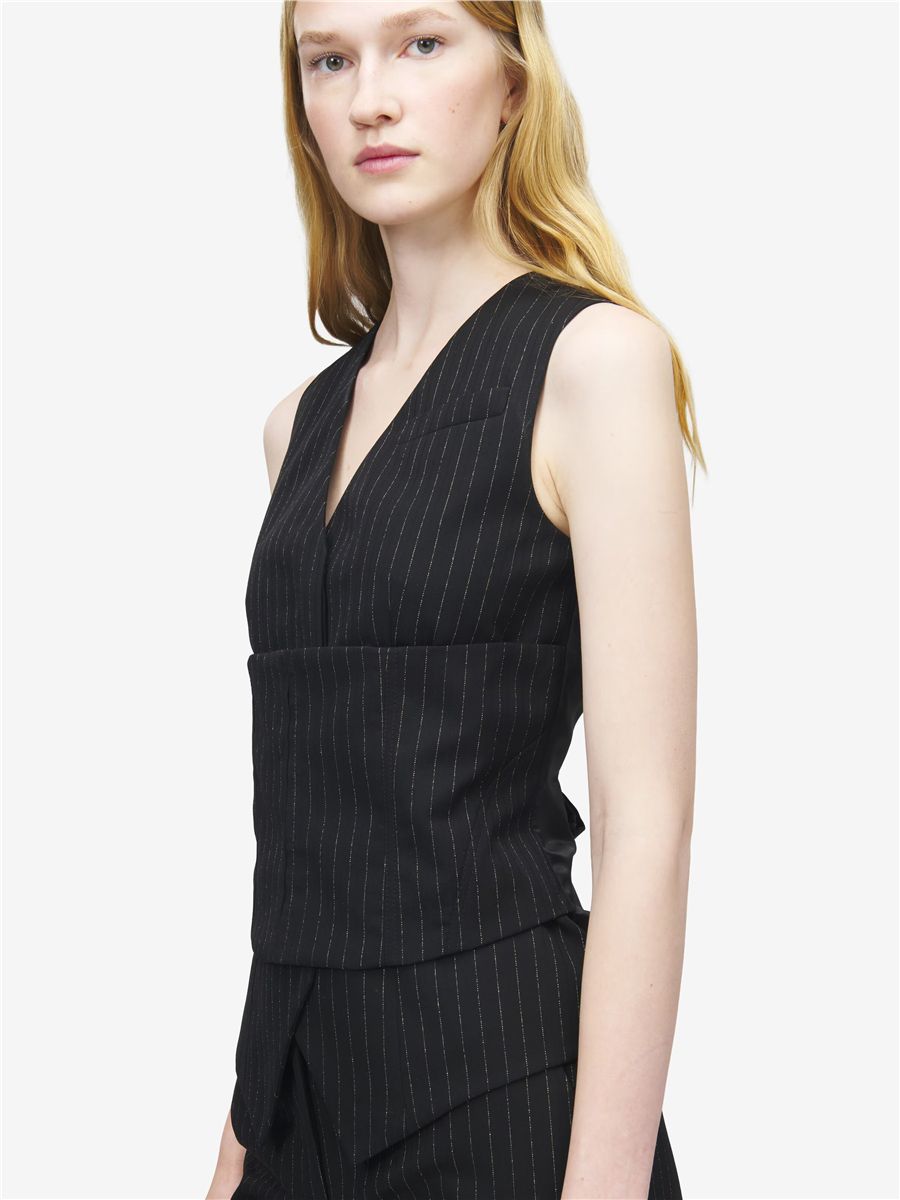 Women's pinstriped tailored waistcoat in black-MCQUEEN-Verso