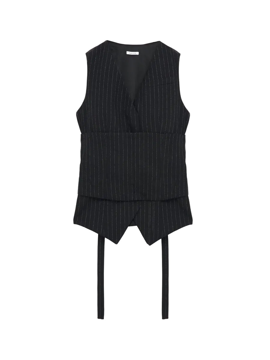 Women's pinstriped tailored waistcoat in black-MCQUEEN-Verso