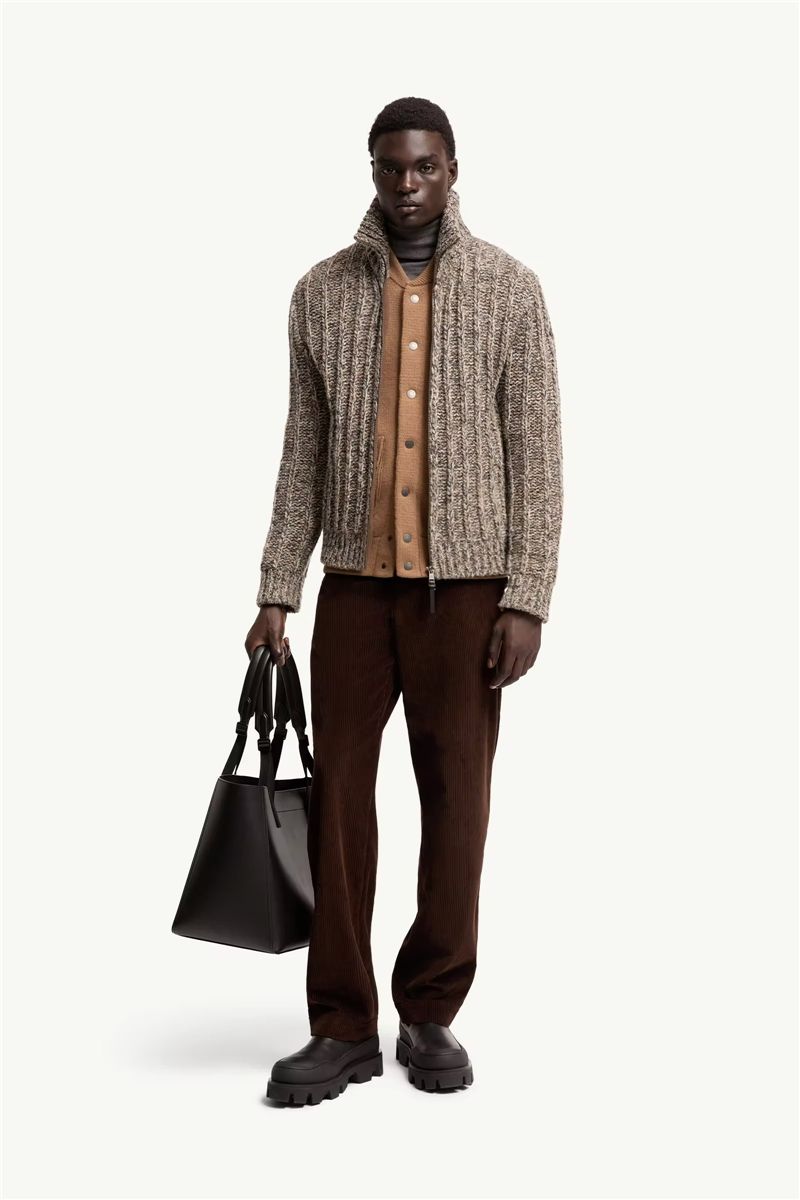Wool blend bouclé zip-up cardigan-MONCLER-Verso