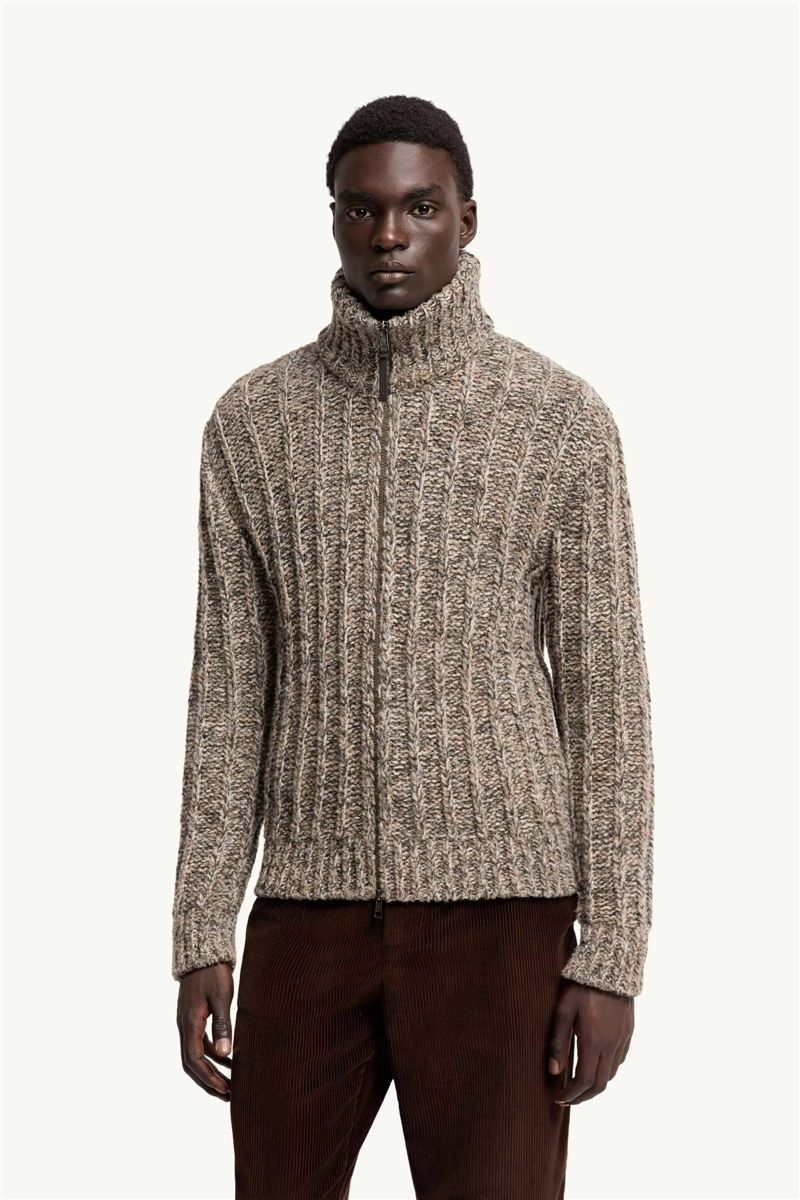 Wool blend bouclé zip-up cardigan-MONCLER-Verso