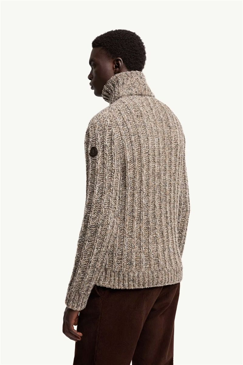 Wool blend bouclé zip-up cardigan-MONCLER-Verso