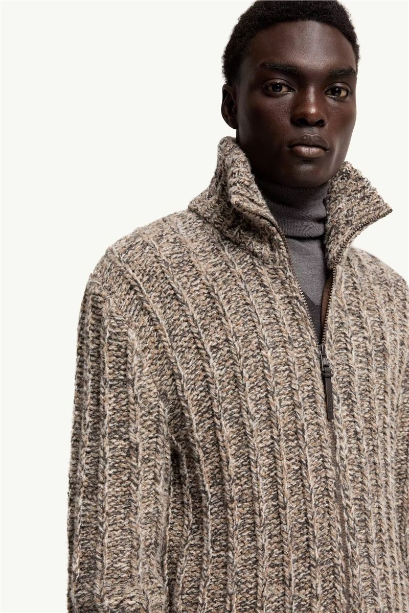 Wool blend bouclé zip-up cardigan-MONCLER-Verso