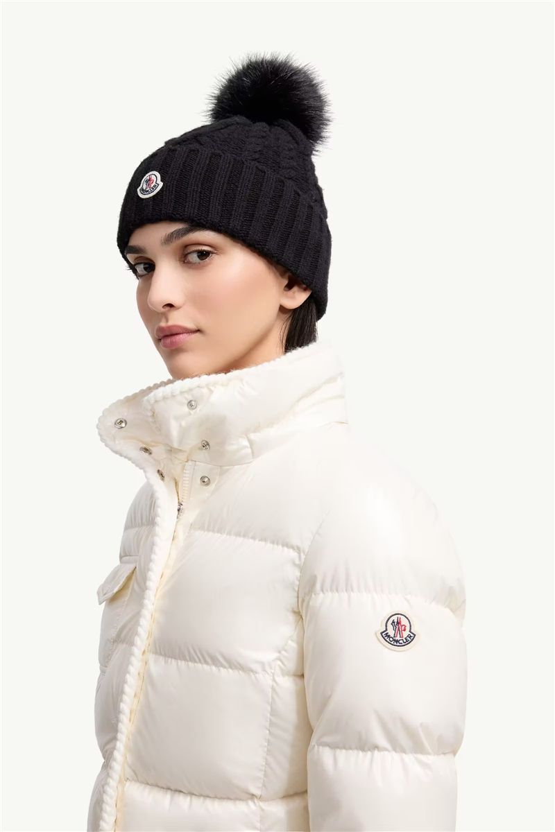 Wool & cashmere blend beanie with pom pom-MONCLER-Verso