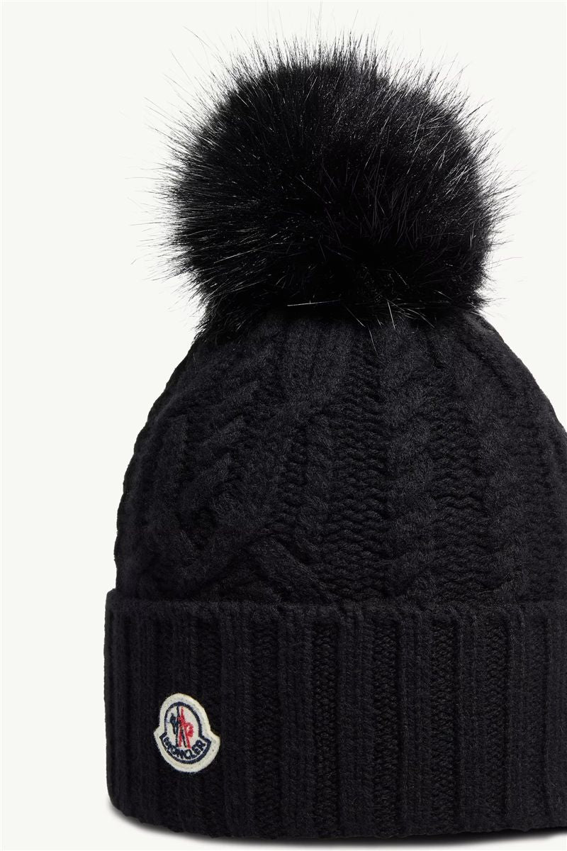 Wool & cashmere blend beanie with pom pom-MONCLER-Verso