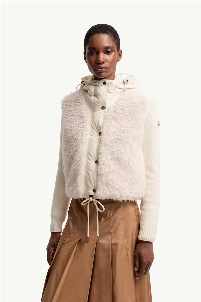 Wool & cashmere blend padded zip-up cardigan-MONCLER-Verso