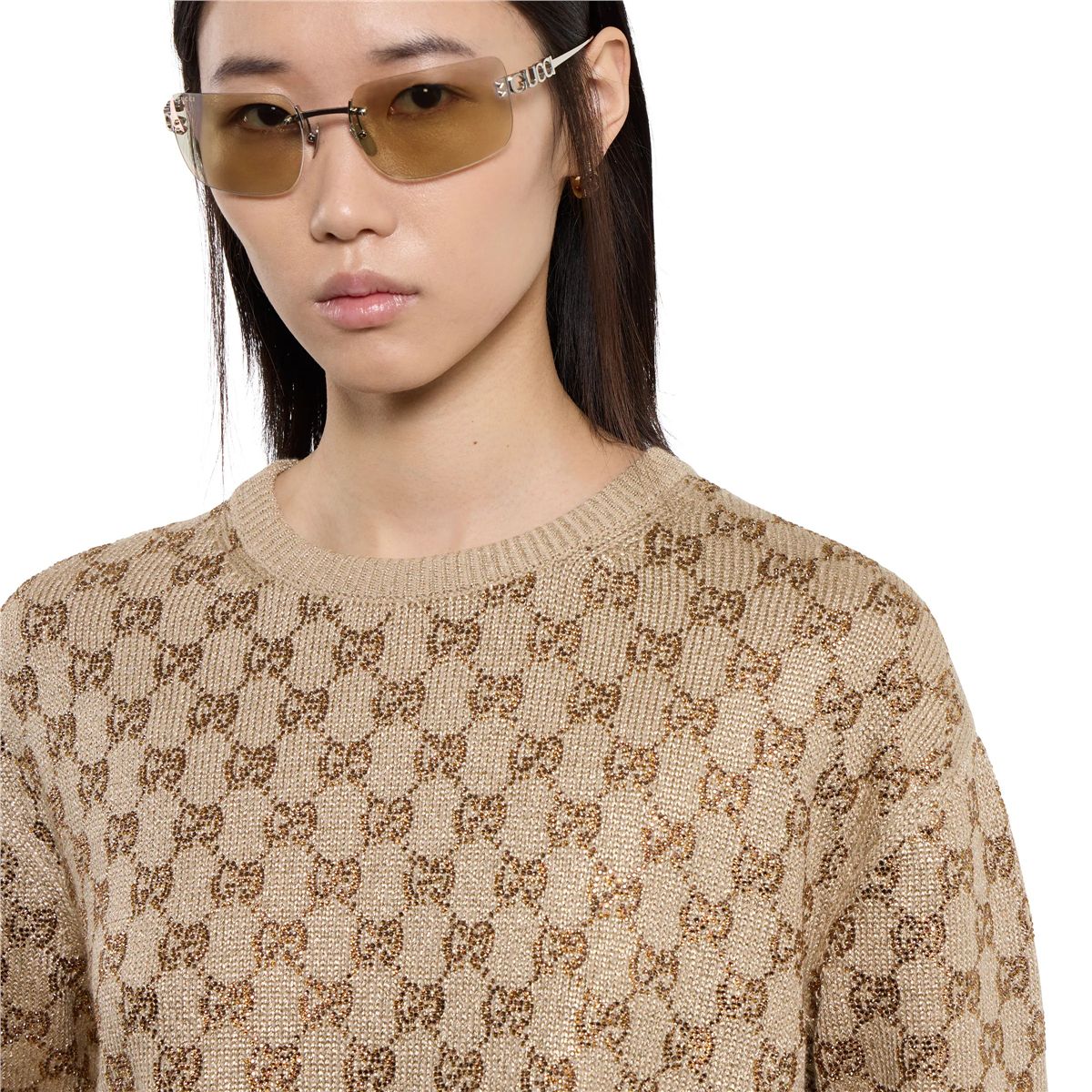 Wool cashmere jumper with crystals-GUCCI-Verso