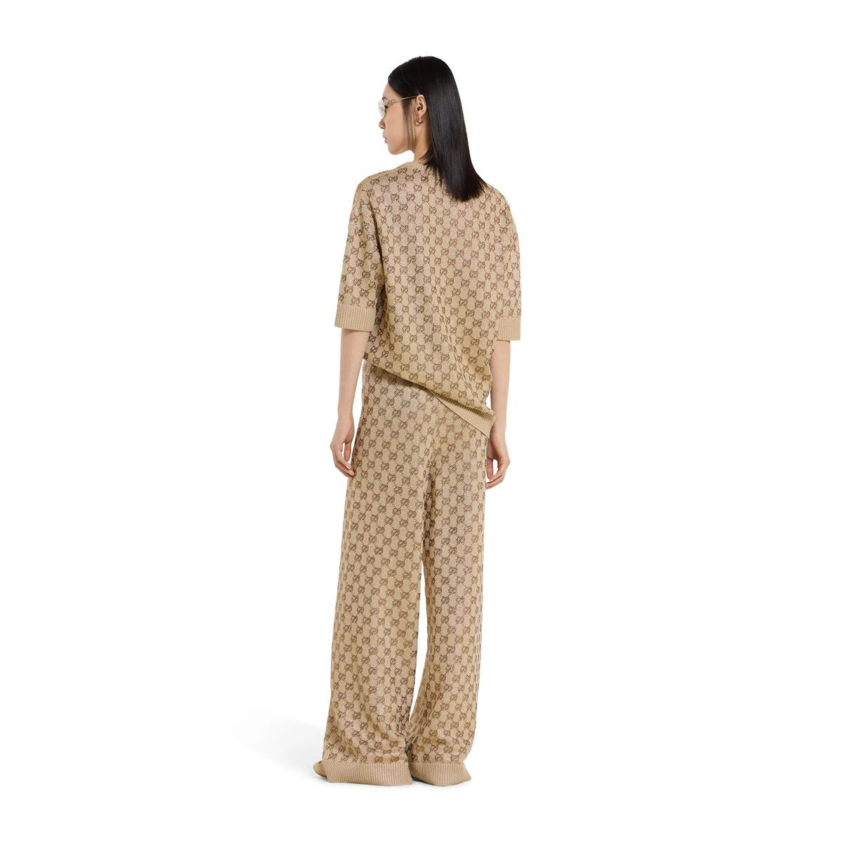 Wool cashmere leisure trousers with crystals-GUCCI-Verso