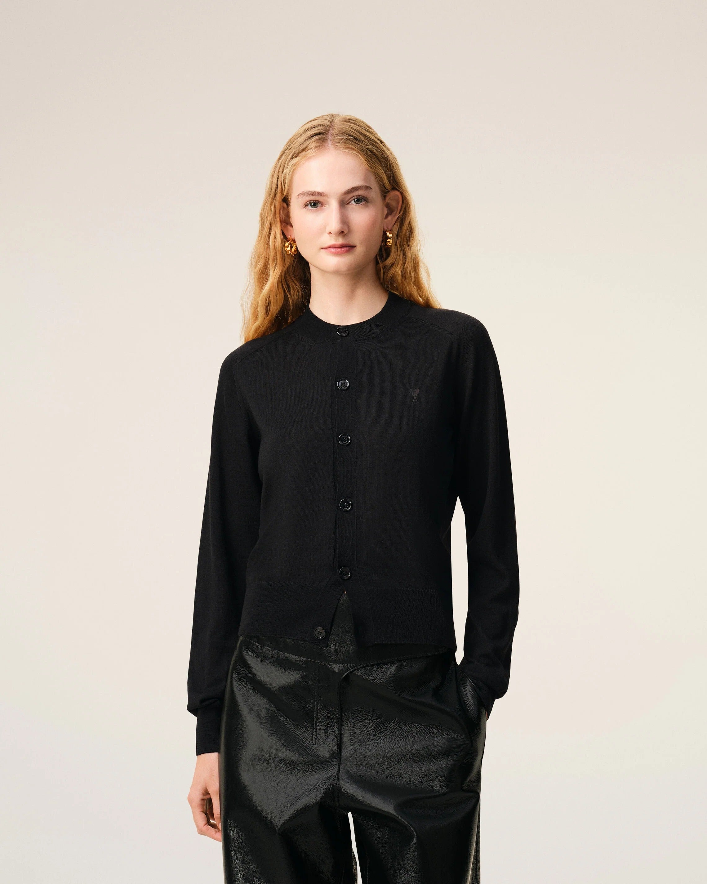 Wool Crewneck Ami De Coeur Cardigan-AMI-Verso