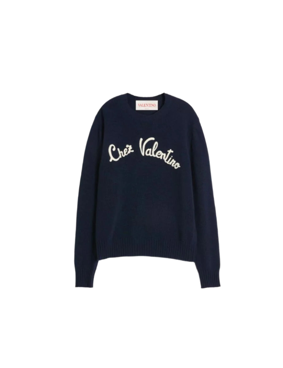WOOL CREWNECK JUMPER WITH CHEZ VALENTINO EMBROIDERY -  VALENTINO -  Verso