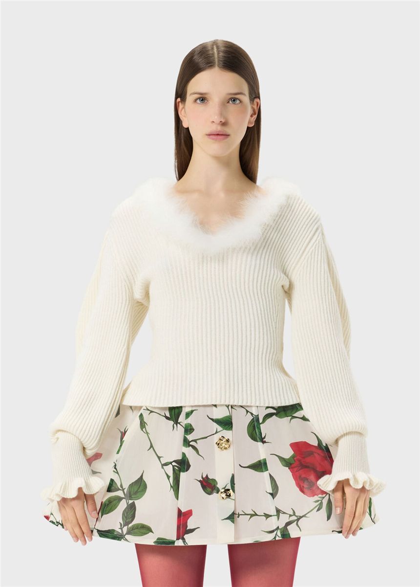 Wool Jumper with Fur-Trimmed Neckline-BLUMARINE-Verso