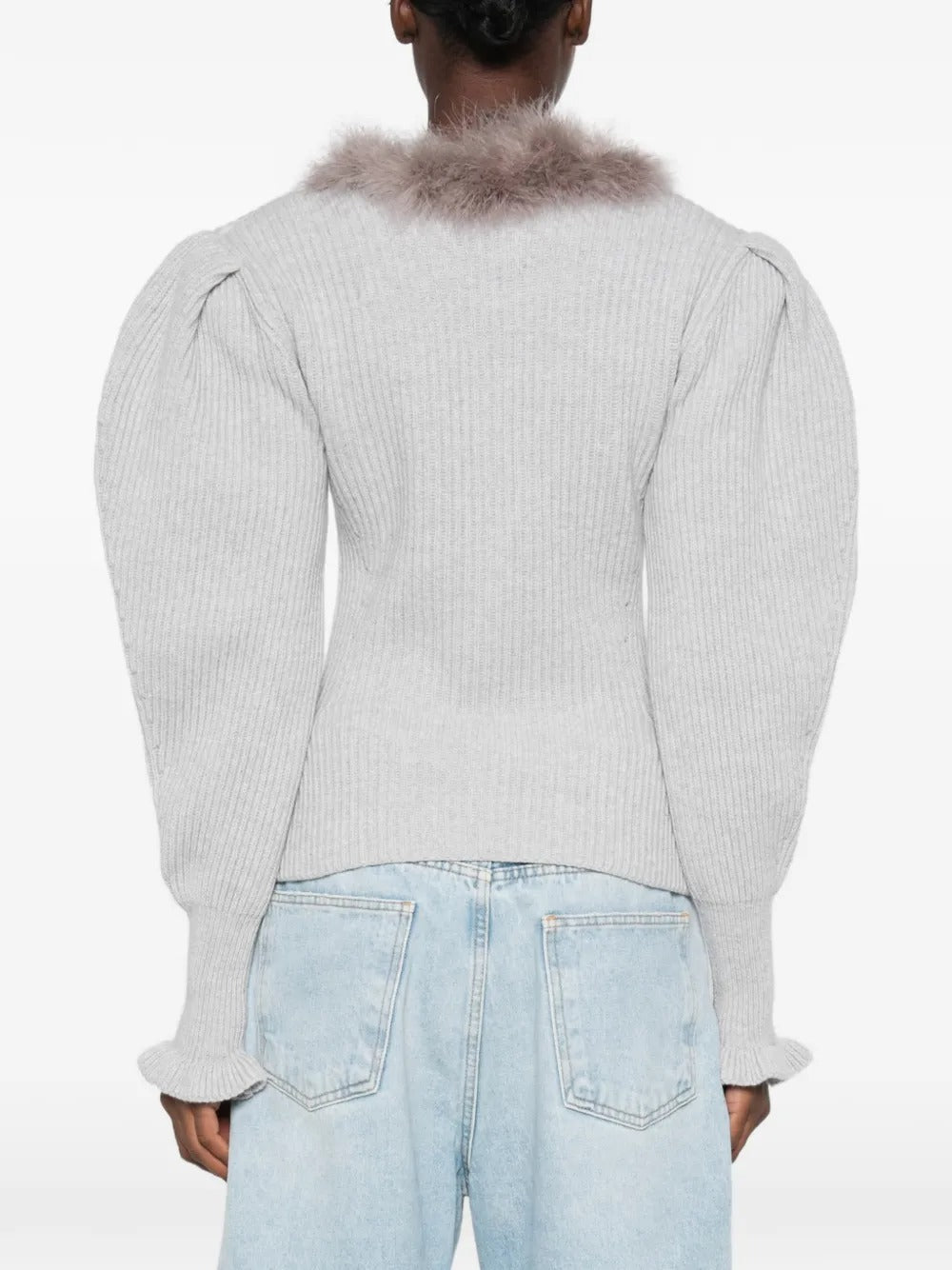 Feather-trim puff-sleeve sweater-BLUMARINE-Verso