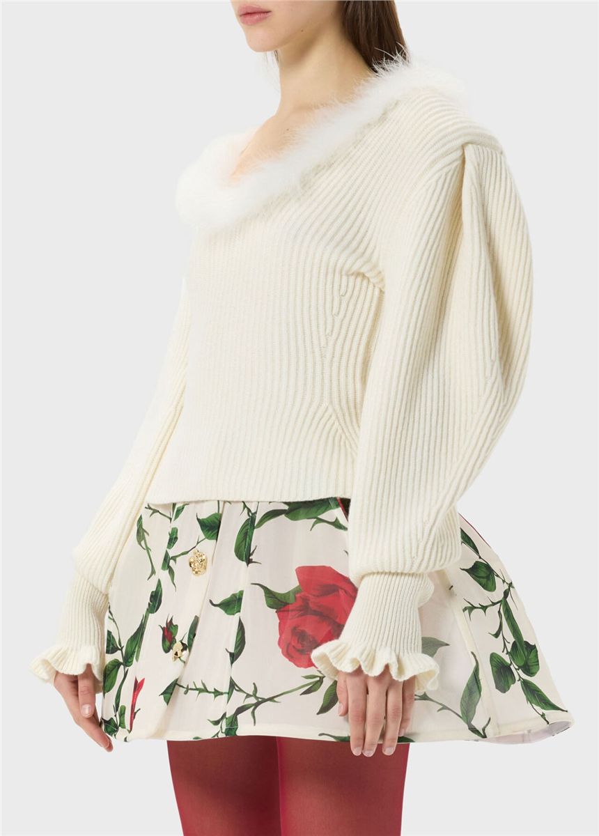 Wool Jumper with Fur-Trimmed Neckline-BLUMARINE-Verso
