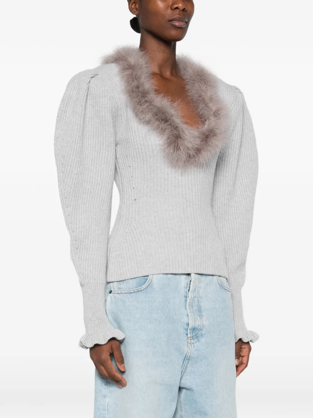 Feather-trim puff-sleeve sweater-BLUMARINE-Verso