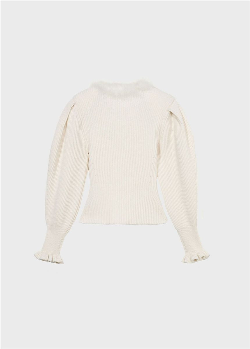 Wool Jumper with Fur-Trimmed Neckline-BLUMARINE-Verso
