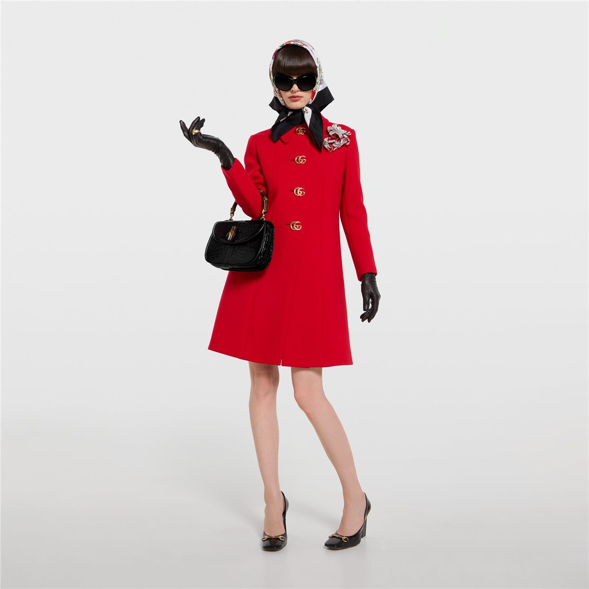 Wool natté coat with double g button-GUCCI-Verso