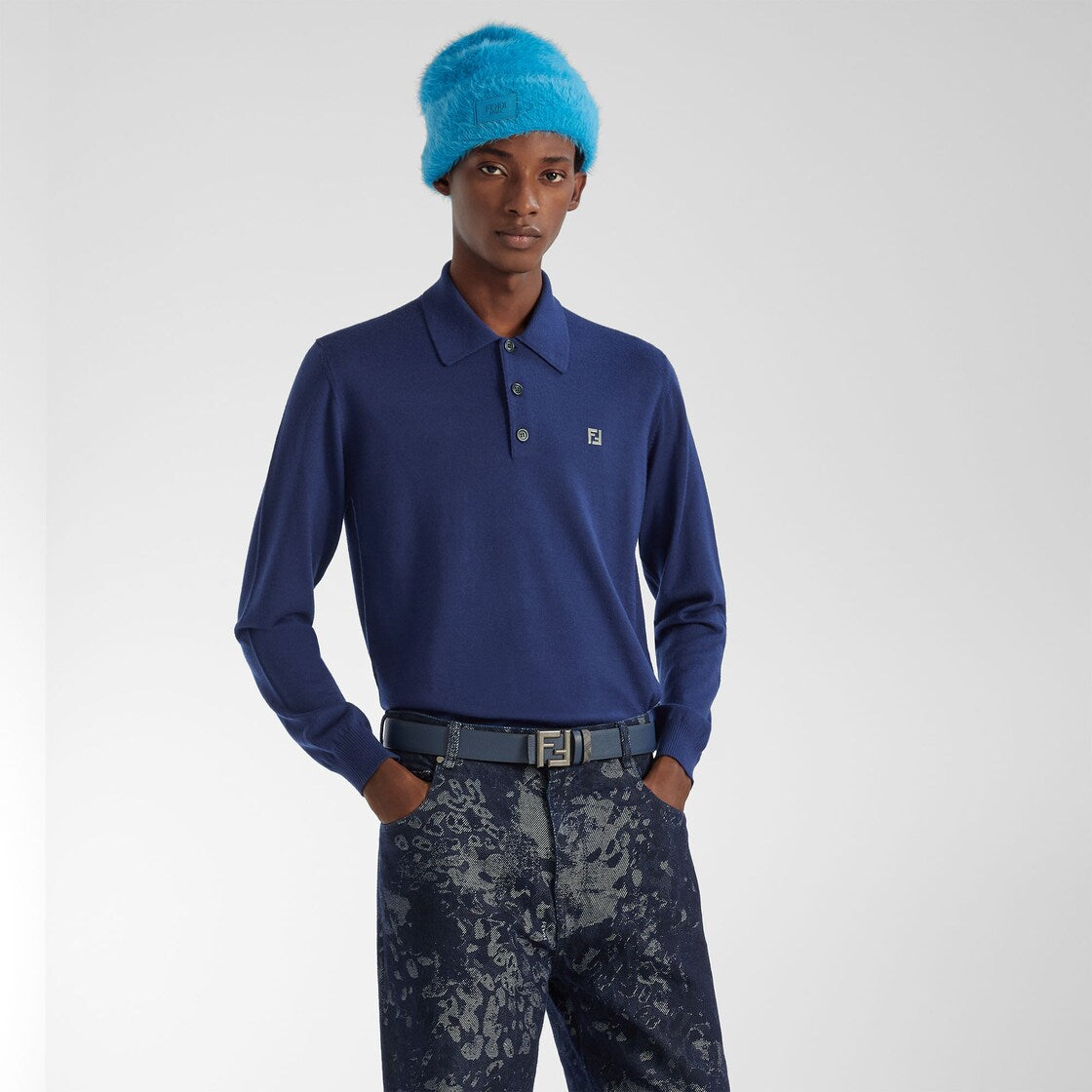 Wool polo shirt-FENDI-Verso