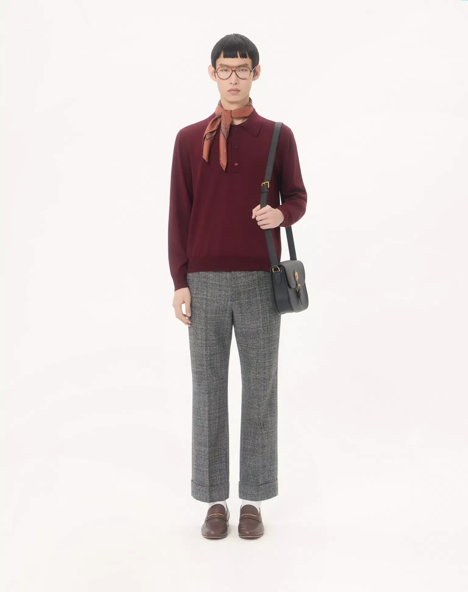 Wool Polo With VLogo Embroidery-VALENTINO-Verso