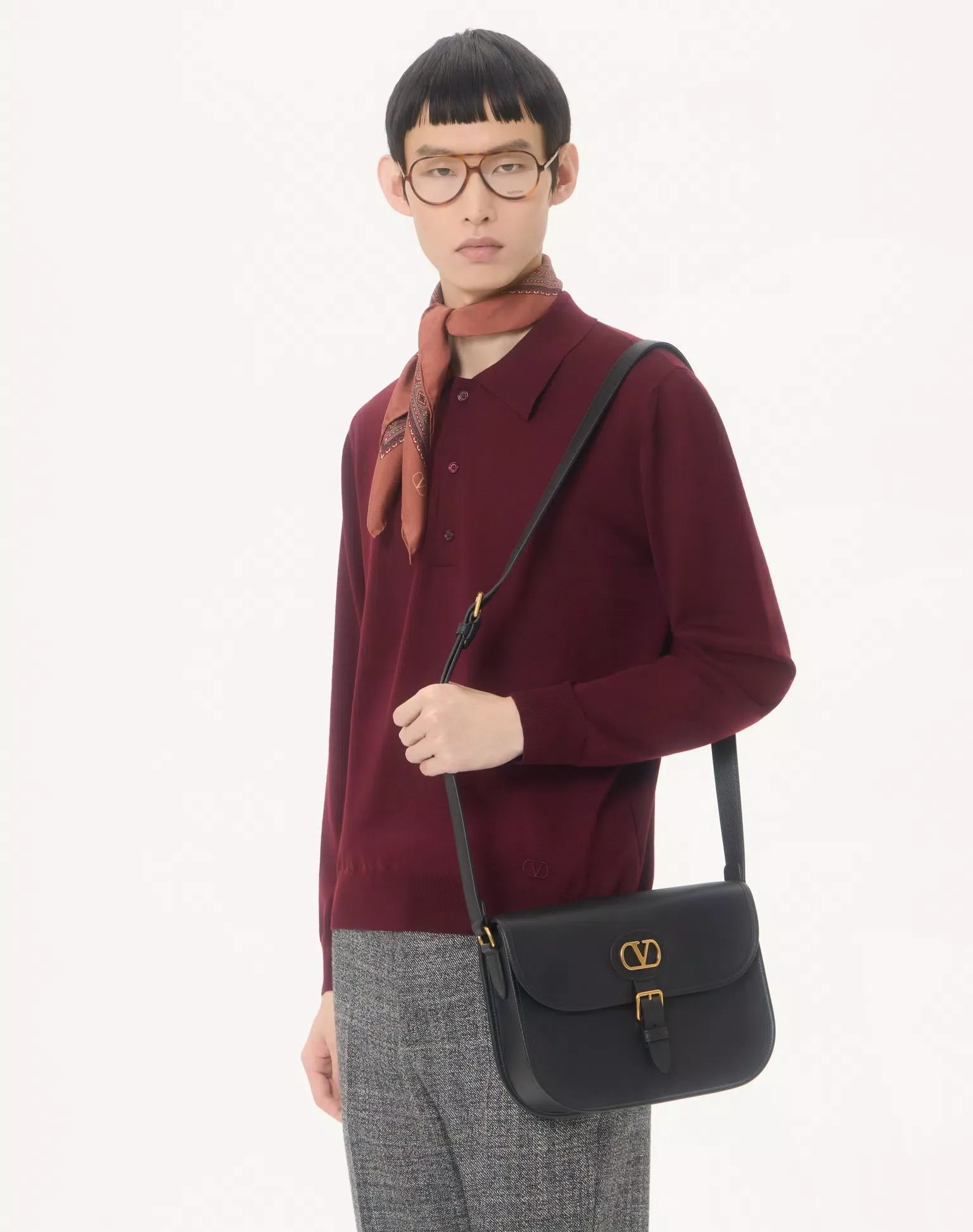 Wool Polo With VLogo Embroidery-VALENTINO-Verso