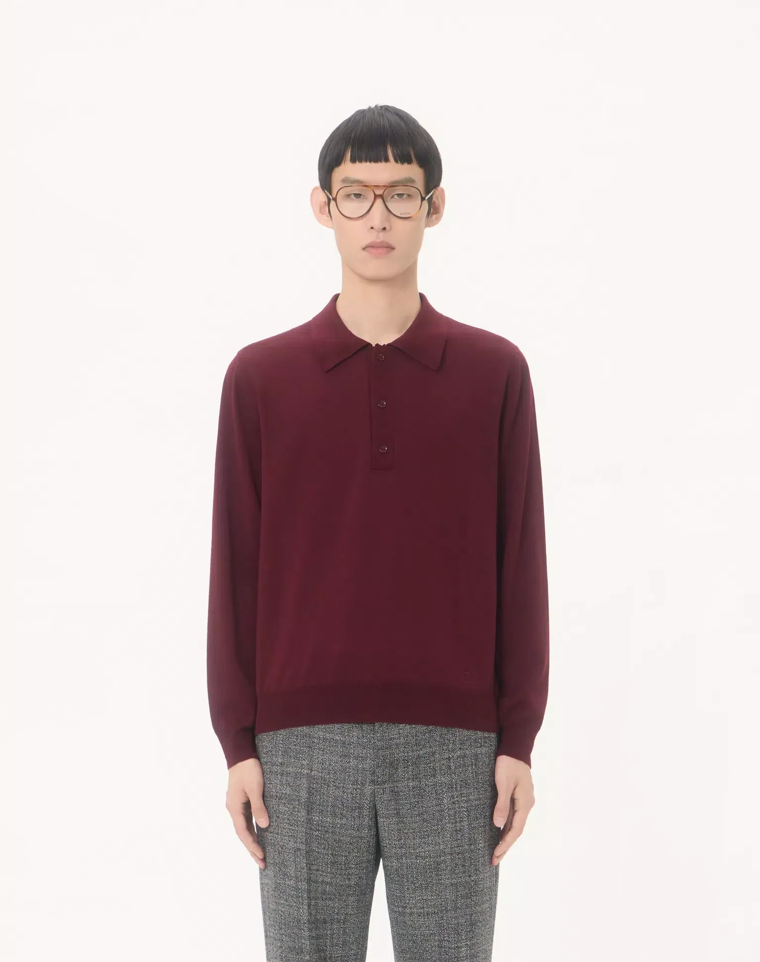 Wool Polo With VLogo Embroidery-VALENTINO-Verso