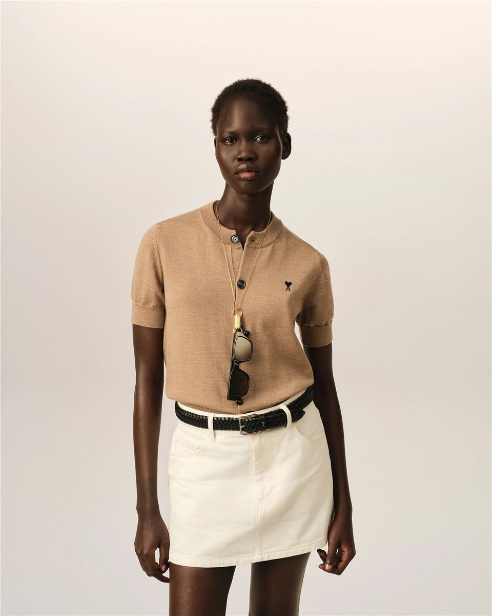 Wool short-sleeve cardigan with ami de coeur-AMI-Verso