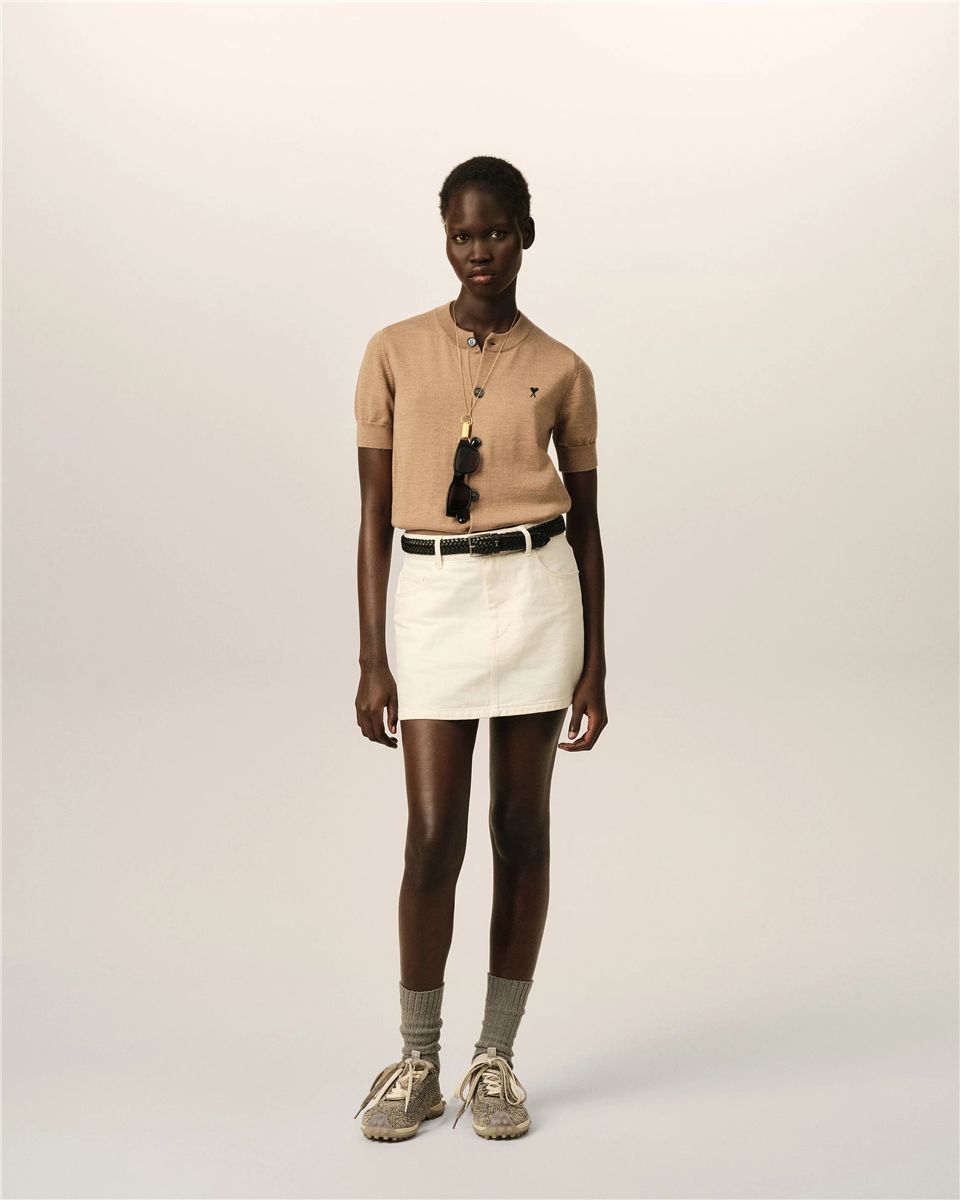 Wool short-sleeve cardigan with ami de coeur-AMI-Verso
