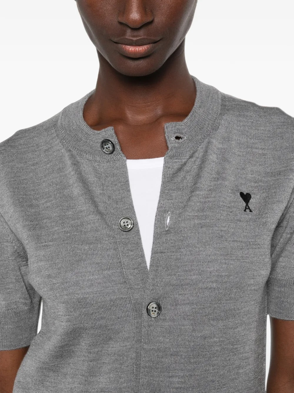 Wool short-sleeve cardigan with ami de coeur-AMI-Verso