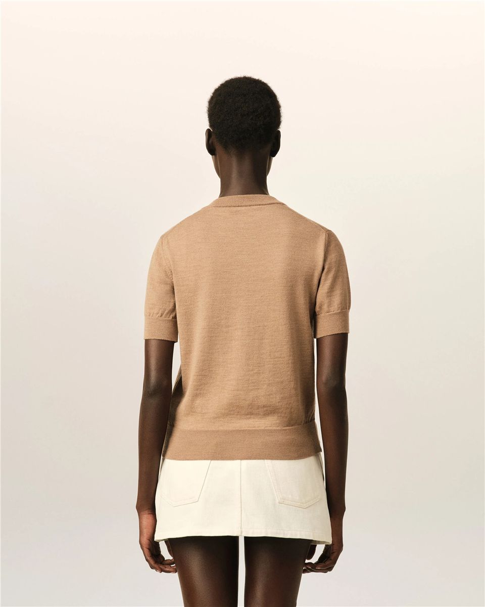 Wool short-sleeve cardigan with ami de coeur-AMI-Verso