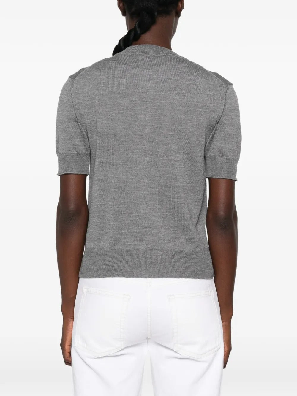 Wool short-sleeve cardigan with ami de coeur-AMI-Verso