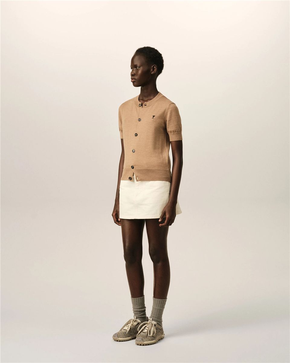 Wool short-sleeve cardigan with ami de coeur-AMI-Verso