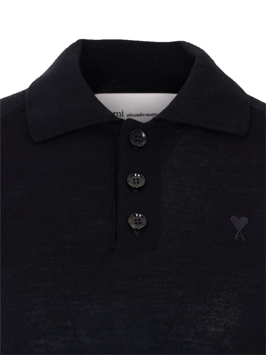 De coeur chest-embroidery polo top-AMI-Verso