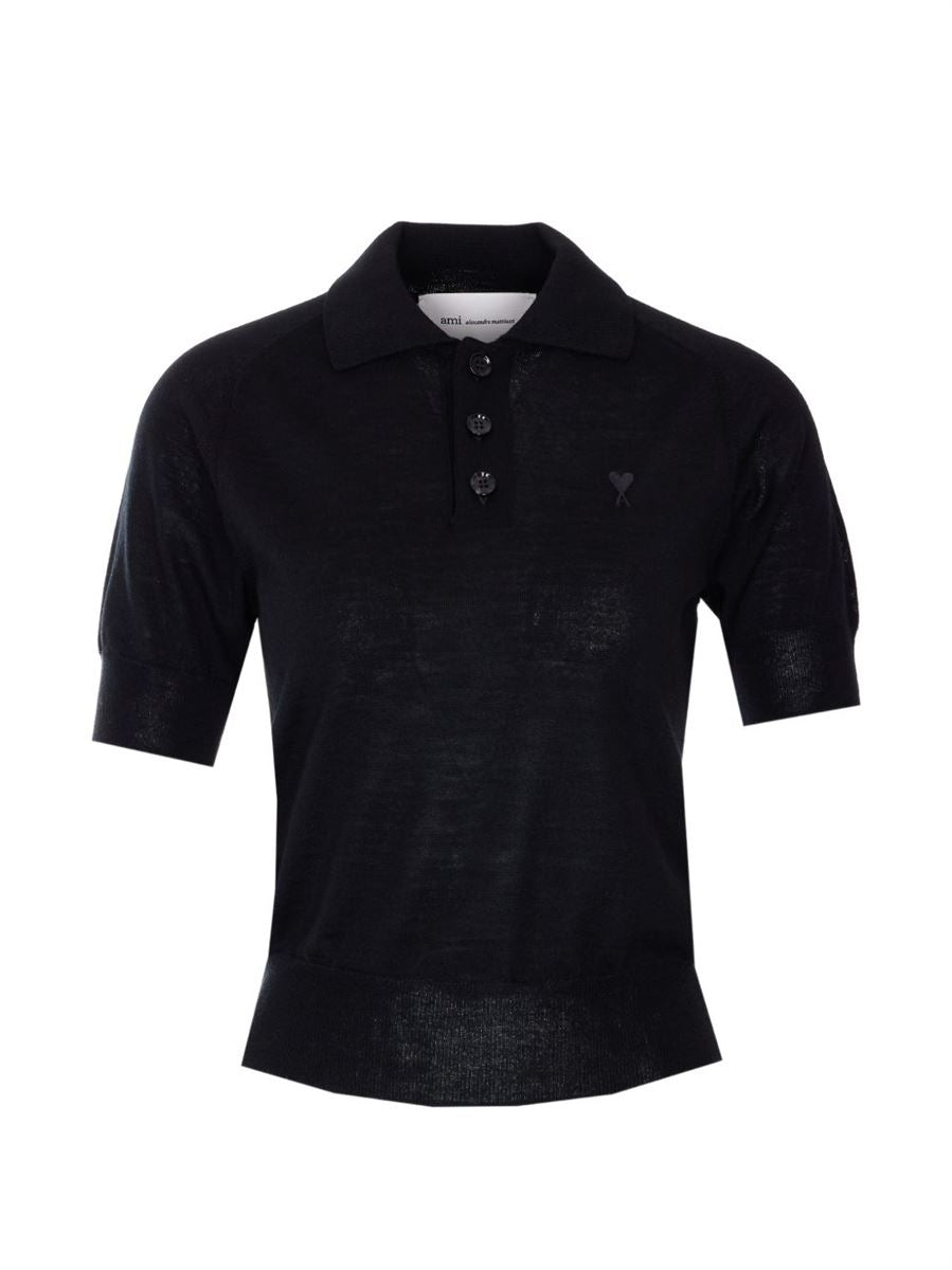 De coeur chest-embroidery polo top-AMI-Verso