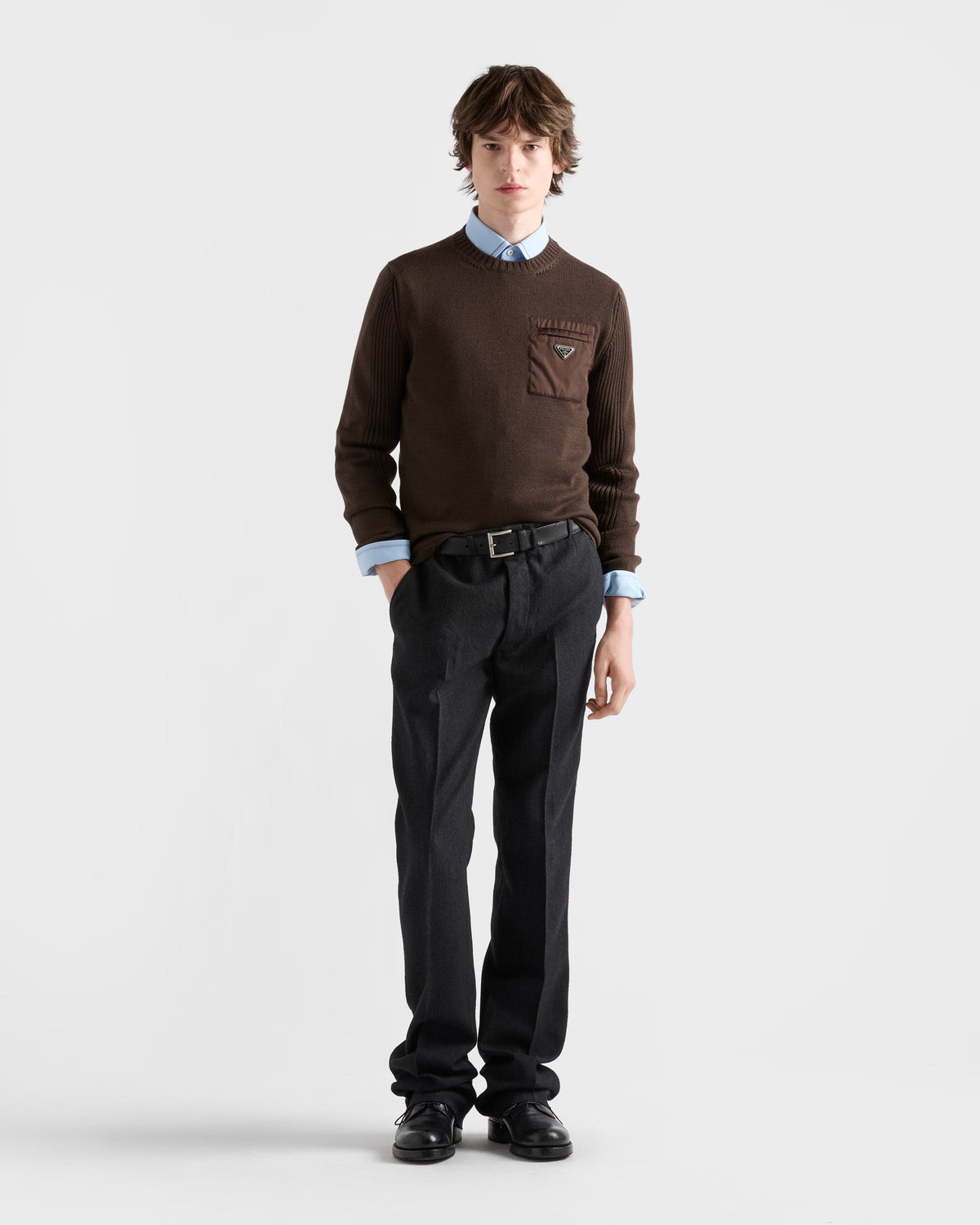 Wool Sweater with Nylon Chest Patch-PRADA-Verso