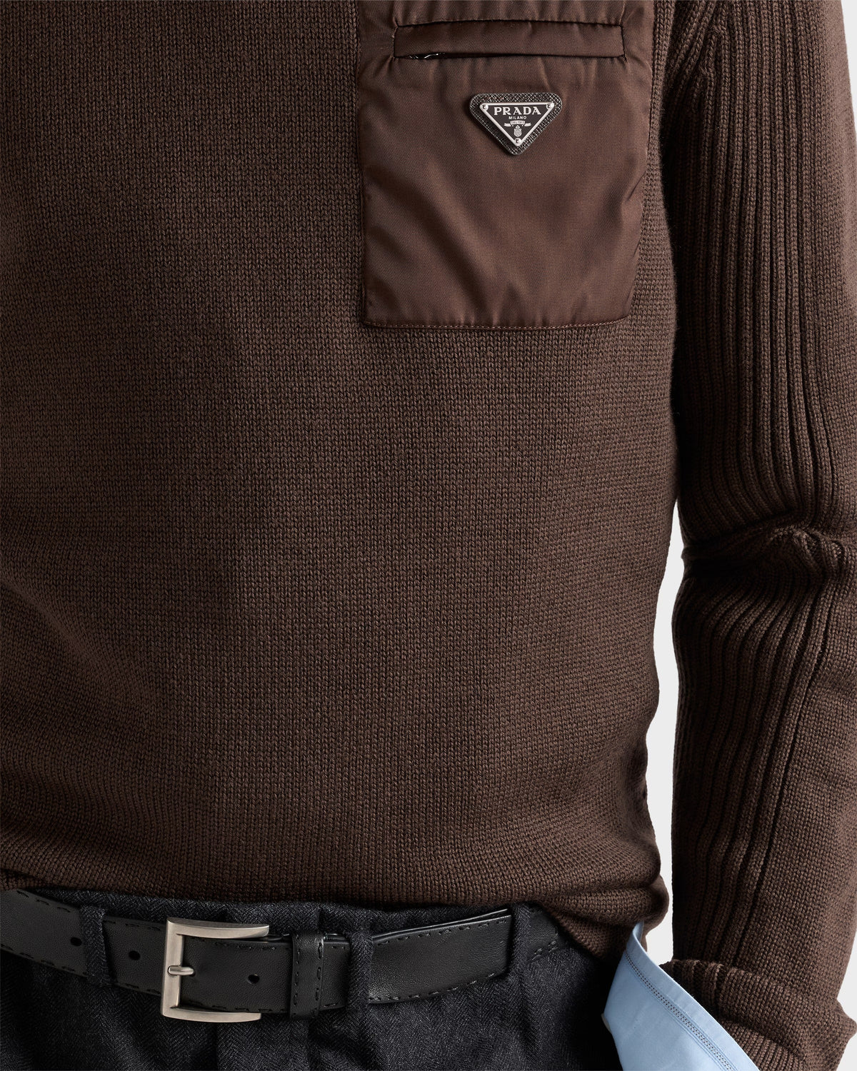 Wool Sweater with Nylon Chest Patch-PRADA-Verso
