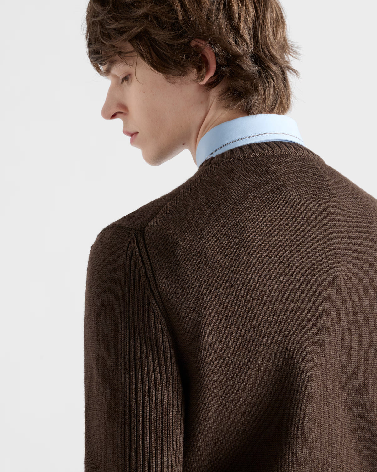 Wool Sweater with Nylon Chest Patch-PRADA-Verso