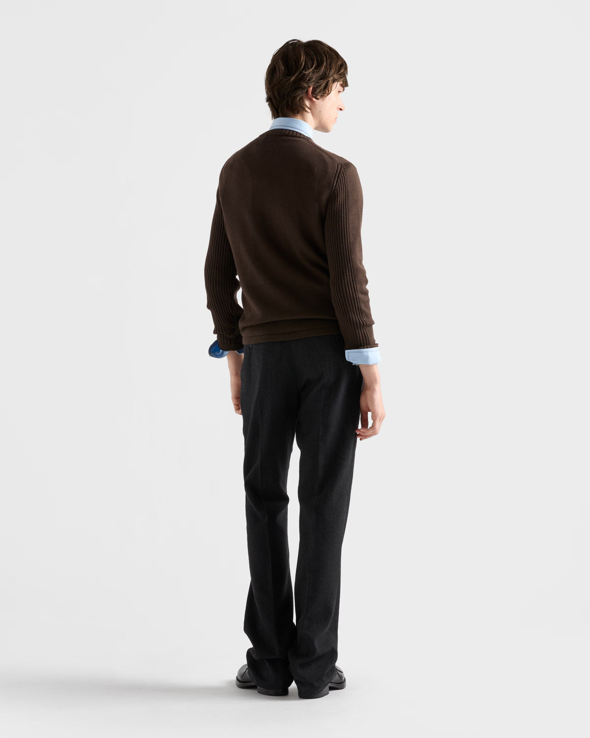 Wool Sweater with Nylon Chest Patch-PRADA-Verso