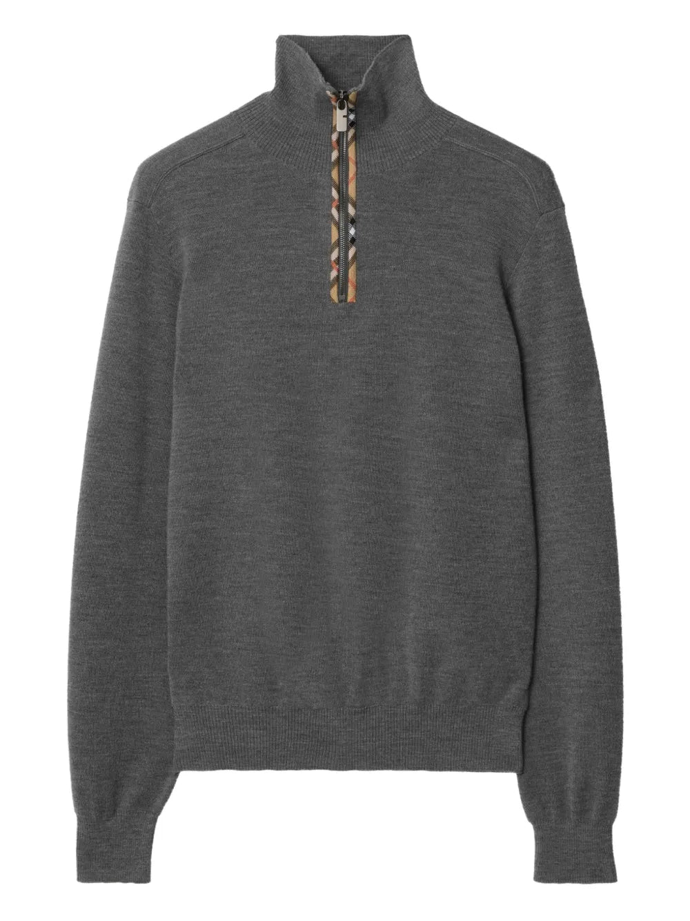 Turtleneck check-trim half-zip sweater-BURBERRY-Verso