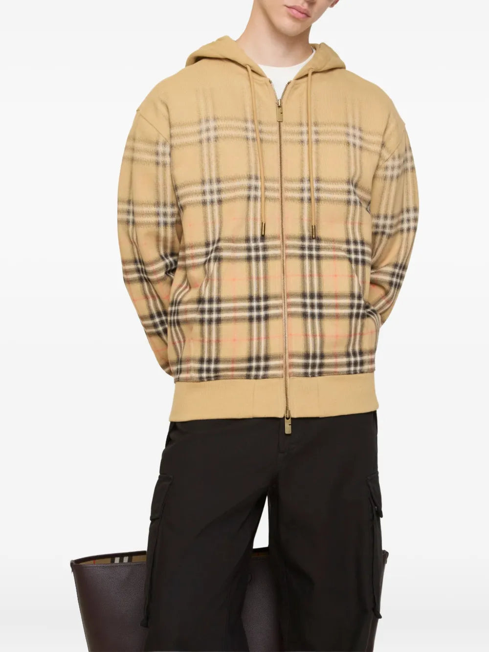 Zip-up hooded check-pattern hoodie-BURBERRY-Verso