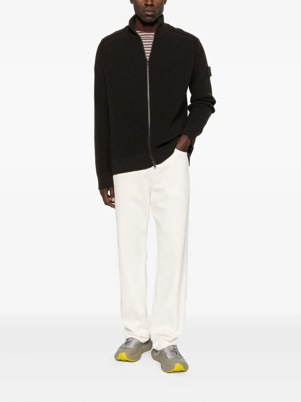 Zip-up Jumper with Raglan Sleeves and Ribbed Trims-STONE ISLAND-Verso