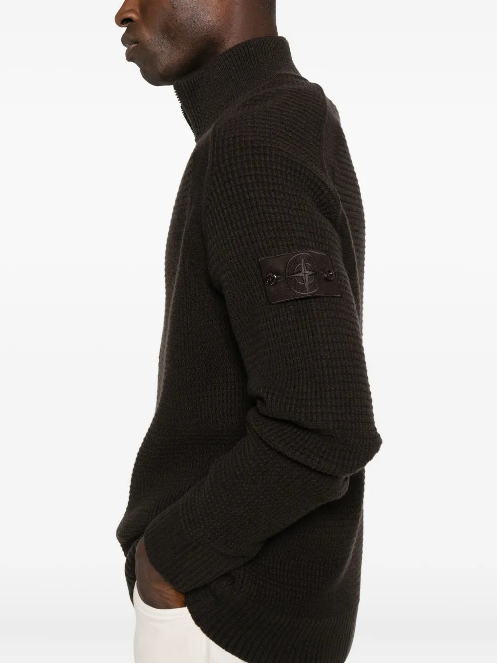 Zip-up Jumper with Raglan Sleeves and Ribbed Trims-STONE ISLAND-Verso