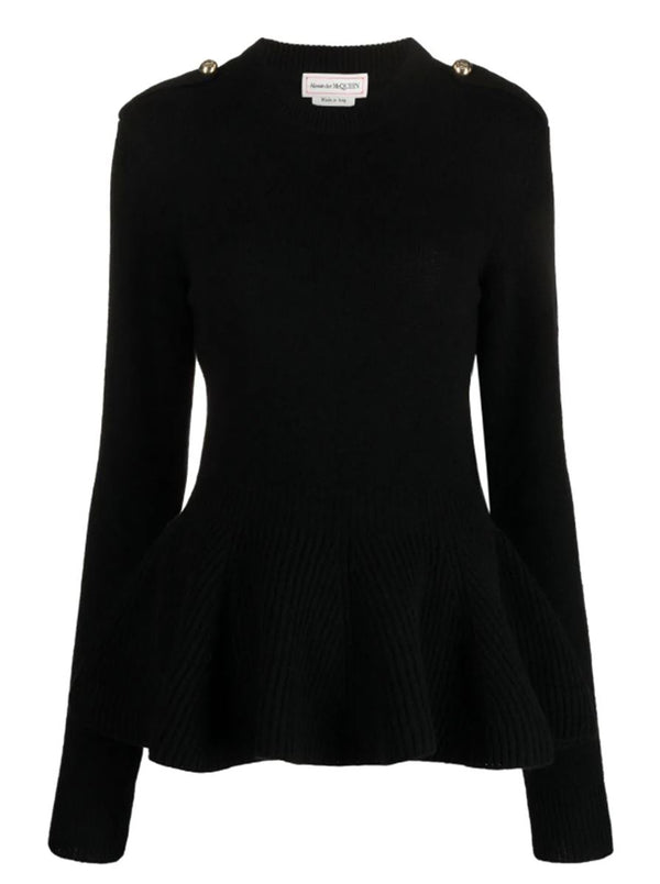 RIBBED-KNIT PEPLUM-HEM JUMPER