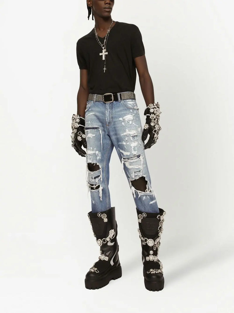 RIPPED-DETAIL STRAIGHT-LEG JEANS